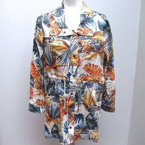 Chico’s Tropical Floral Linen Jacket Swim Cover Beachwear Women’s Size 1P(MP/8P)